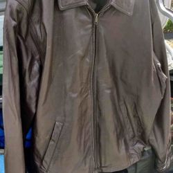 Men's Leather Jacket- Brown, R &amp; R Casual, Full Zip Up, Size XL, Orig New $100, Sell USED 