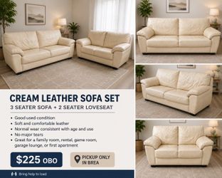Cream Leather Sofa Set – Sofa & Loveseat – $225