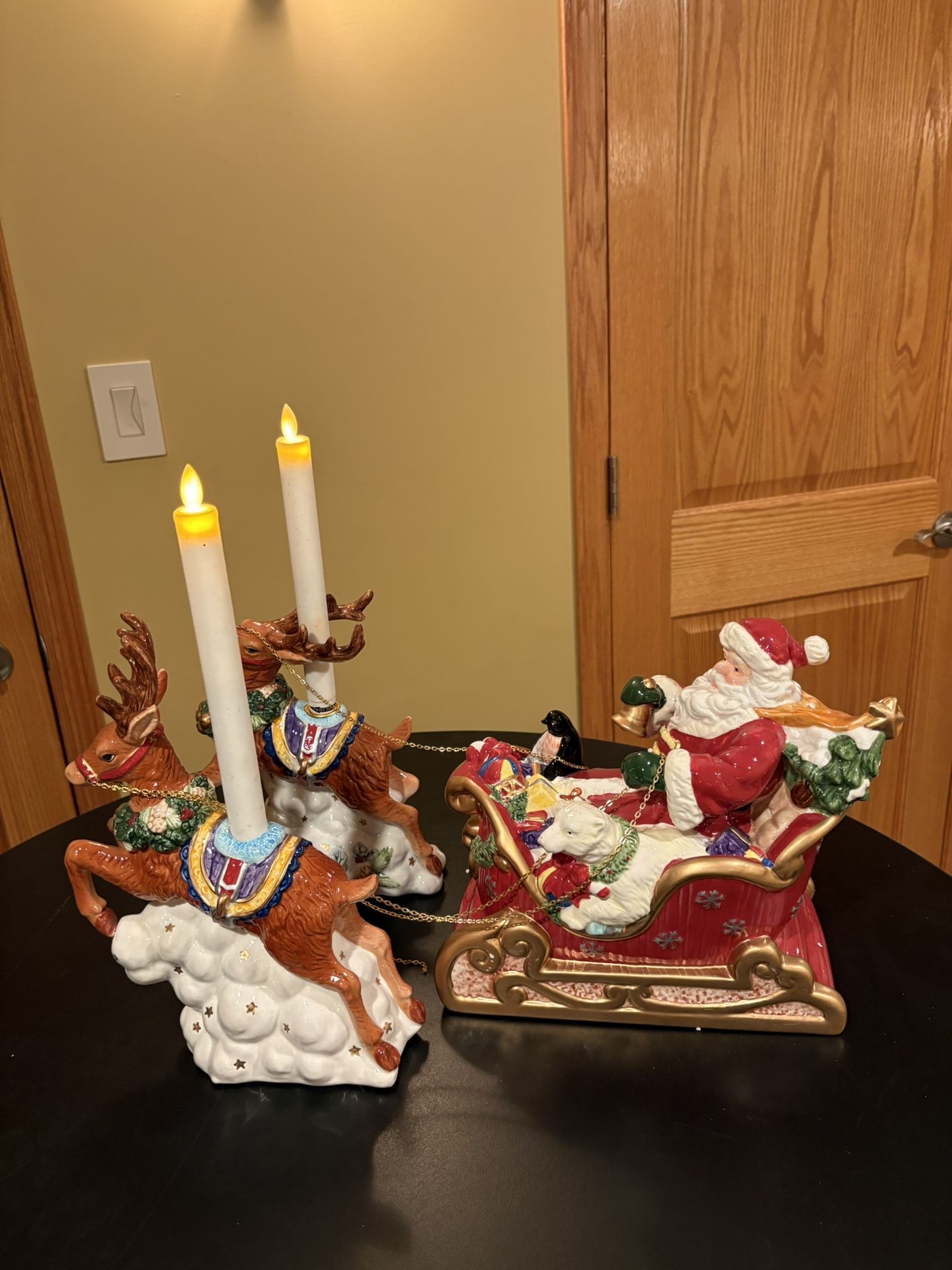 Santa And Sleigh Candle Holder, Music Box