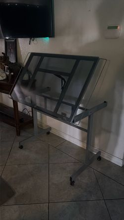 Glass Top Drafting Table with Wheels