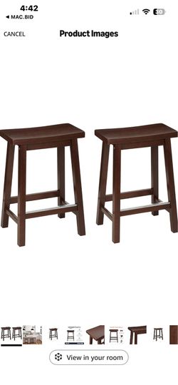 Amazon Basics Solid Wood Saddle-Seat Counter Height Bar Stools for Kitchen Island with Footrest, 24-Inch Height, Walnut, Set of 2