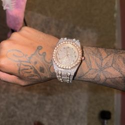 🔥 Iced Out AP Style Luxury Watch – Fully Diamond Simulated Bustdown | Rose Gold Tone | Automatic 