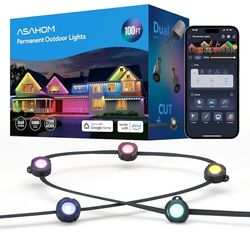 AI Permanent Outdoor Lights S107B, 100FT with 72 RGBCW LED Lights, 30,000 Lighting Effect, Controller with Dual Output, Extend to 800FT, Cuttable for 