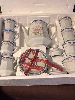 vintage 80s 90s Fine China Floral Tea Set with Teapot and Cups