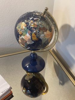 Decorative  World Globe - Blue stone inlay, Gold-Tone Stand