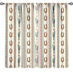Western Blackout Curtains Retro Farmhouse Horseshoe Tropical Cactus Wild West Ar