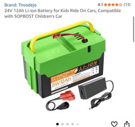 Tnvodejo 24V 12Ah Li-ion Battery for Kids Ride-On Cars