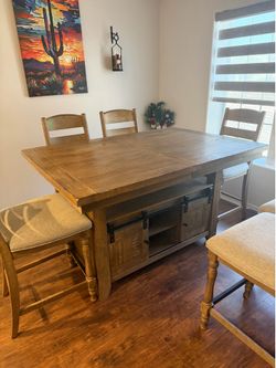 Farmhouse table chairs and side table