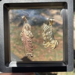 10k Praying Hands & Saint Judas Pendants 