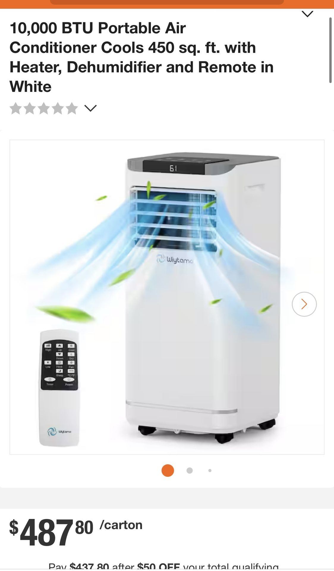 10,000 BTU Portable Air Conditioner Cools 450 sq. ft. with Heater, Dehumidifier and Remote in White
