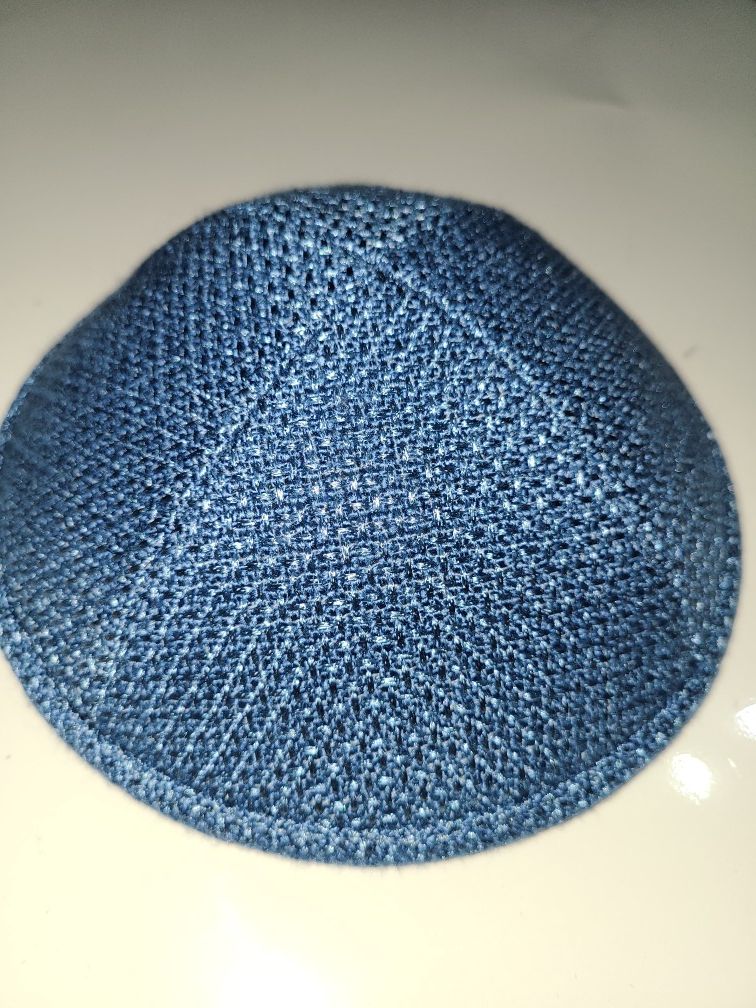 Brand New Burlap Kippah. Light Blue Judaica