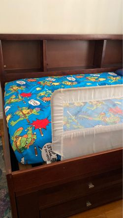Wood twin bed plus office