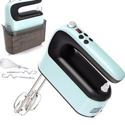 9-Speed Digital Hand Mixer Electric, 400W Powerful DC Motor, Baking Handheld with Snap-On Storage Case, 5 Stainless Steel Accessories, Flat Beaters, D