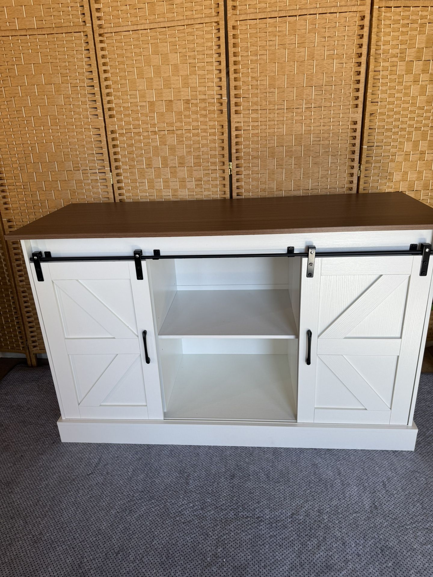 Brand New Large Cabinet White With Brown Top Sliding Door
