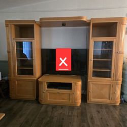 Make A Reasonable Offer: Wood Wall Unit and Side Table Lots Of Storage