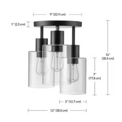 Hampton Bay Sutton Place 14 in. 3-Light Matte Black Flush Mount, Farmhouse Ceiling Light