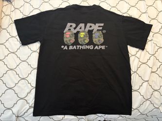 BAPE black t-shirt with camouflage ape head graphic, size M #apehead