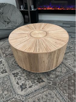 Beige Round Coffee Table  rattan
