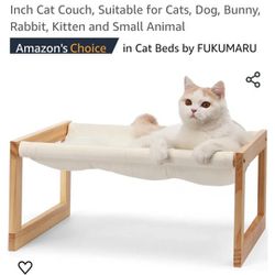 FUKUMARU Cat Bed, Plush Velvet Cat Beds for Indoor Cats, Wooden Cat Hammock, 20 x 16 Inch Cat Couch