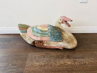Carved Wooden Goose Decoy Hand Painted Pastel Wing Details