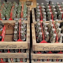 Coca Cola Bottles  (Green) In Wooden Crates