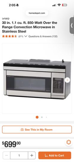 Sharp 30 in. 1.1 cu. ft. 850-Watt Over the Range Convection Microwave in Stainless Steel