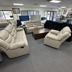 3‑PC Reclining Sofa & Loveseat Set — Premium Leatherette 🤎🔥