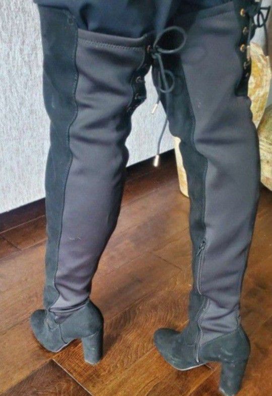 Colin Stewart Thigh High Boots with Ties Ups in Top Back Area. Size 6.5