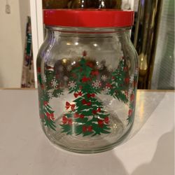 Vintage Anchor Hocking Christmas Glass Jar with Lid