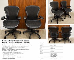 Pair of Herman Miller Aeron Office Chairs – Black/Graphite