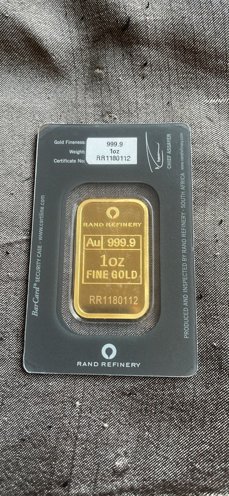 1 Troy Ounce Rand Gold Bar With Black Assey