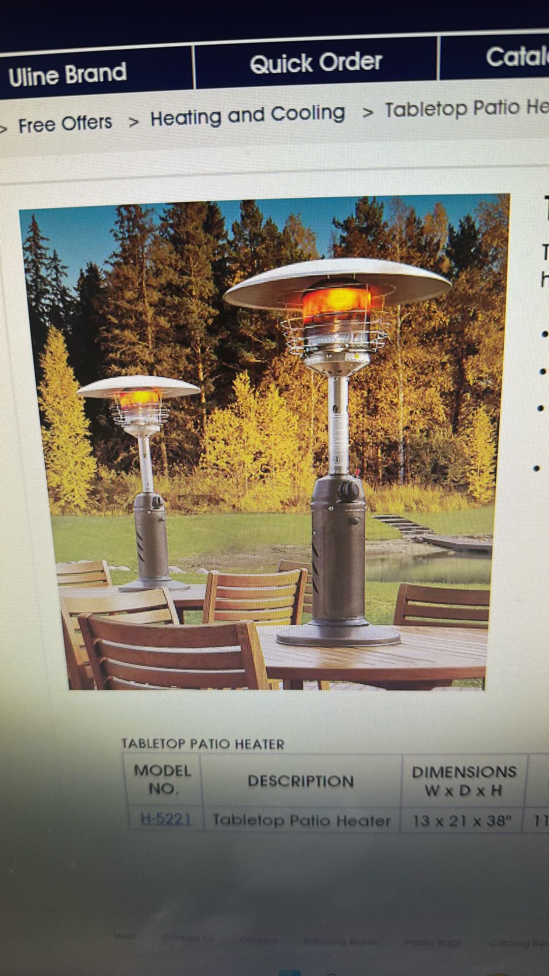 ULine Tabletop Patio Heater