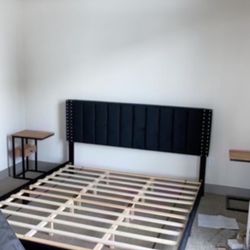 KING Headboard & Bedframe- Black Velvet with Silver Studs