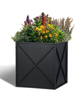 Black Metal Square Planter Box Cross-Brace 17x17x18