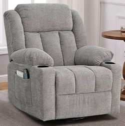 Grey Swivel Rocker Recliner with Heat & Massage 