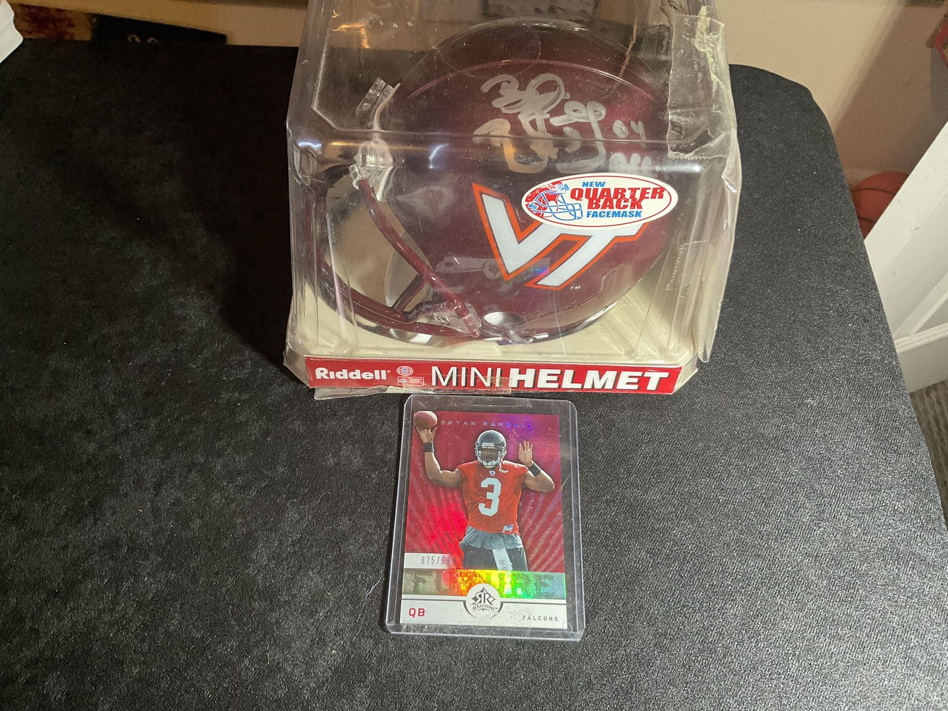 Virginia Tech Bryan Randall #3 Signed Autographed QB1 Mini Helmet C.O.A + Rare Photo NFL FUTURE RC #675/699 Football Card New in Box ACC P.O.Y 2004