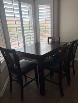 Dark Wood Dining Set, 6 Chairs and Buffet