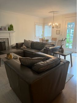 Genuine leather grey Couch sofa chair and ottoman platinum bronze