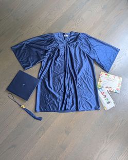 Preschool Graduation Gown & Cap Set with Preschool Sash, Blue, Size 33, Medium
