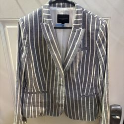 Blue Linen Striped Blazer Size 12 - Banana Republic