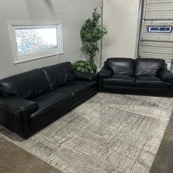 Black Leather Couch Set - Free Delivery
