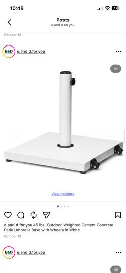45 lbs. Outdoor Weighted Cement Concrete Patio Umbrella Base with Wheels in White