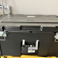 Sterilite Footlocker, Heavy Duty Plastic Storage Container, with Handle and Wheels, Lockable, Black