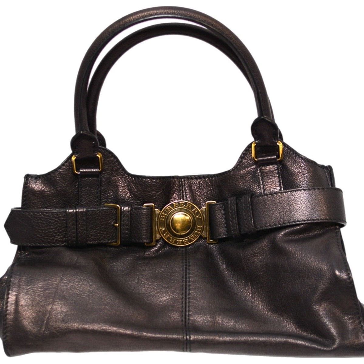Burberry Womens Black Leather Medium Satchel Top Handles Bag