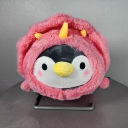 14" Takashoji Lying Penguin In Pink Triceratops Costume Plush 