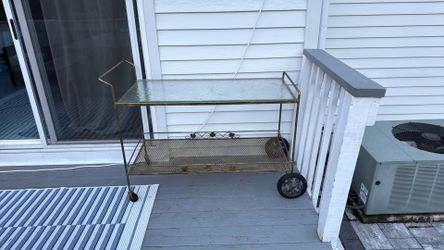 Vintage Indoor/outdoor Beverage Bar Cart Tempered Glass Textured Top; With Wheels