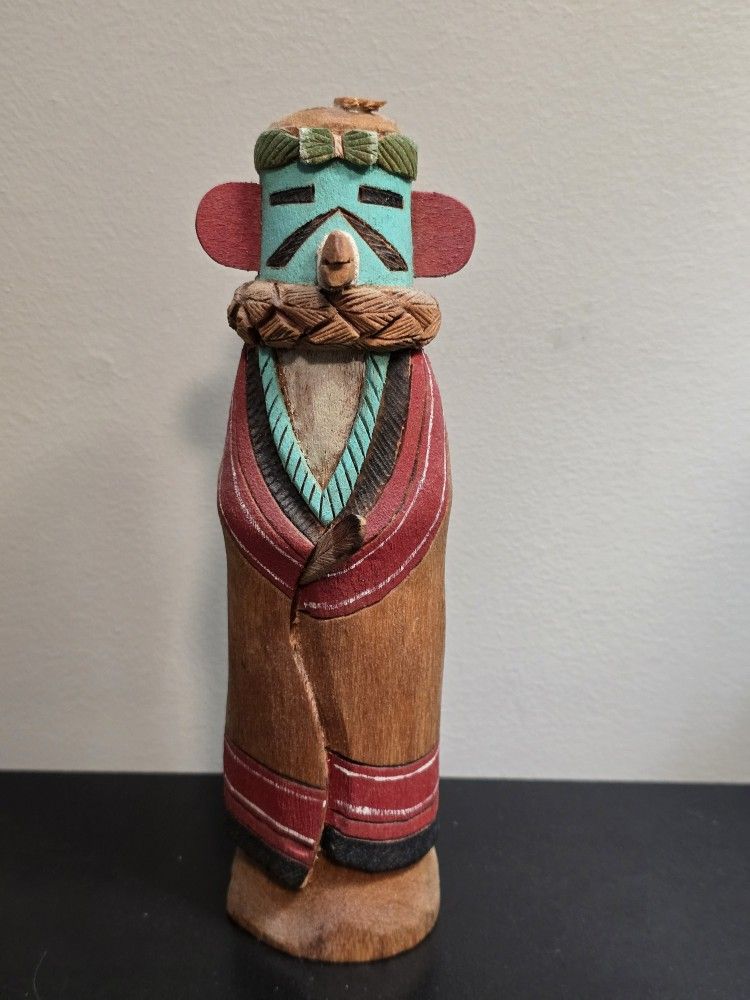Eagle Kachina Hopi Wood Carving Doll Signed Hneshateng TOP FEATHER BROKEN 7-1/2"