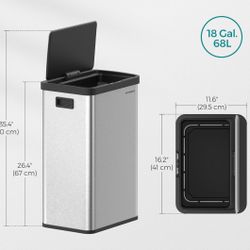 SONGMICS Motion Sensor Trash Can 18 Gallon Automatic Kitchen Garbage Can with Stay-Open Lid