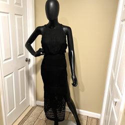 Knit Crop Top Tank Top Knit Midi Slit Skirt High Waist Beach Cover Up Set Tee