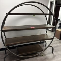 Industrial Circular Bookshelf – Metal Frame & Wood Shelves